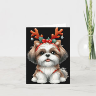 Shih Tzu Reindeer Santa Hat Xmas Lights Christmas Card