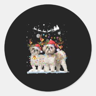Shih Tzu Reindeer Xmas Light Christmas Ornaments Classic Round Sticker