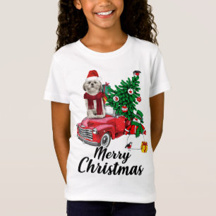 Shih Tzu Ride Red Truck Christmas Pajama T-Shirt