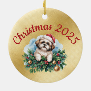 Shih Tzu Round Christmas Ornament 