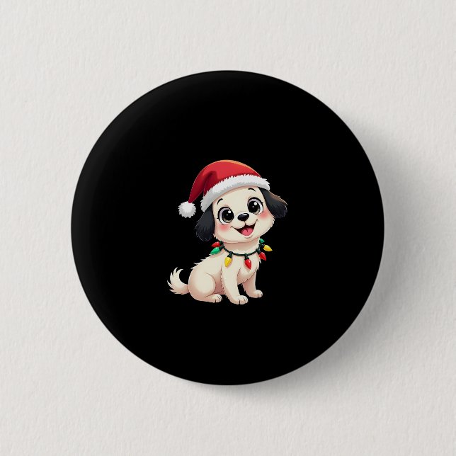Shih Tzu Santa Christmas Tree Lights Xmas Dog Love 6 Cm Round Badge (Front)