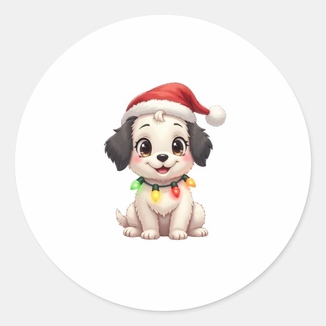 Shih Tzu Santa Christmas Tree Lights Xmas Dog Love Classic Round Sticker (Front)