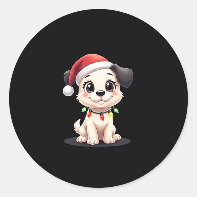 Shih Tzu Santa Christmas Tree Lights Xmas Dog Love Classic Round Sticker (Front)