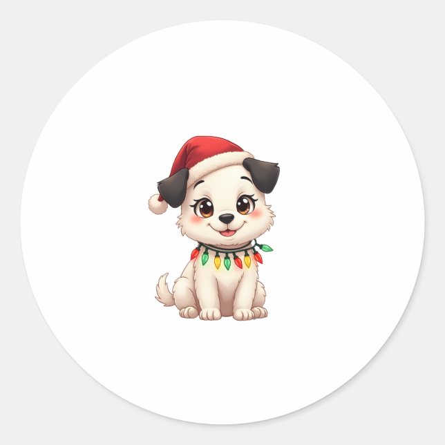 Shih Tzu Santa Christmas Tree Lights Xmas Dog Love Classic Round Sticker (Front)