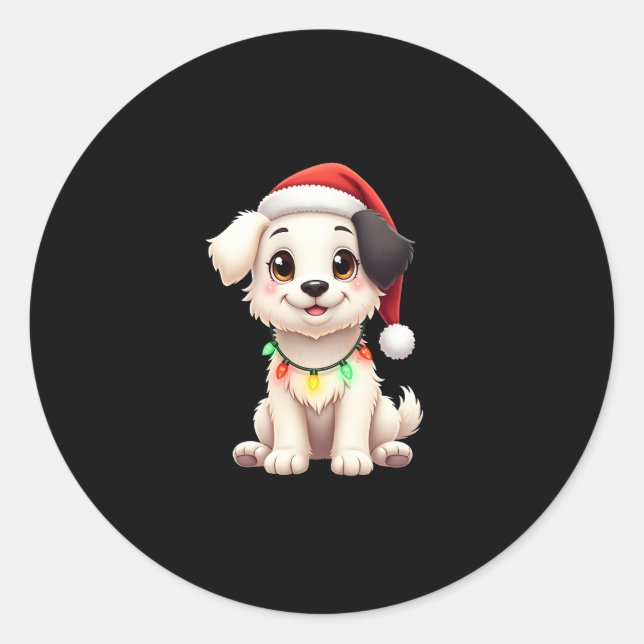 Shih Tzu Santa Christmas Tree Lights Xmas Dog Love Classic Round Sticker (Front)