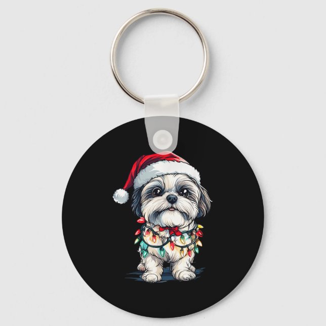 Shih Tzu Santa Christmas Tree Lights Xmas Dog Love Key Ring (Front)