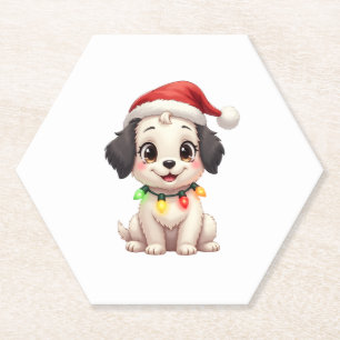 Shih Tzu Santa Christmas Tree Lights Xmas Dog Love Paper Coaster