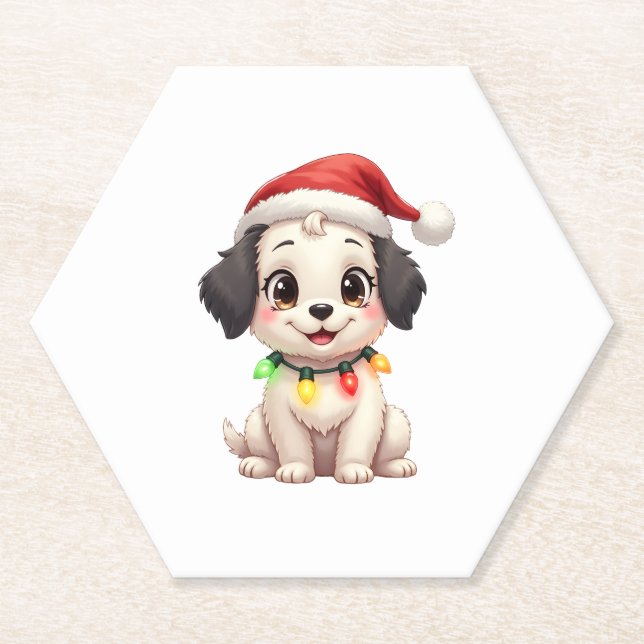 Shih Tzu Santa Christmas Tree Lights Xmas Dog Love Paper Coaster (Front)