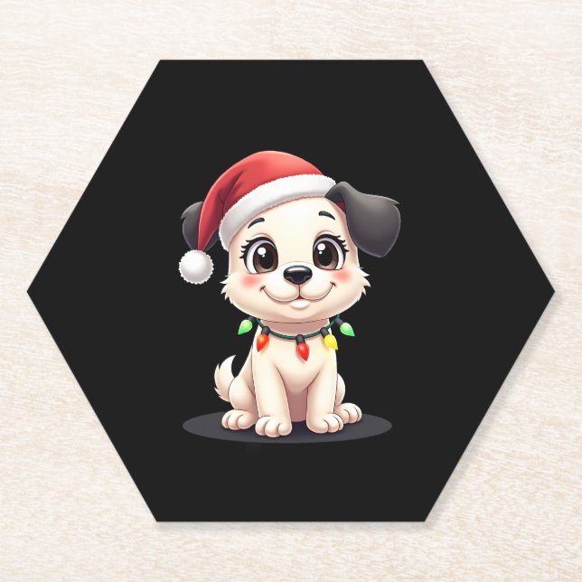 Shih Tzu Santa Christmas Tree Lights Xmas Dog Love Paper Coaster (Front)