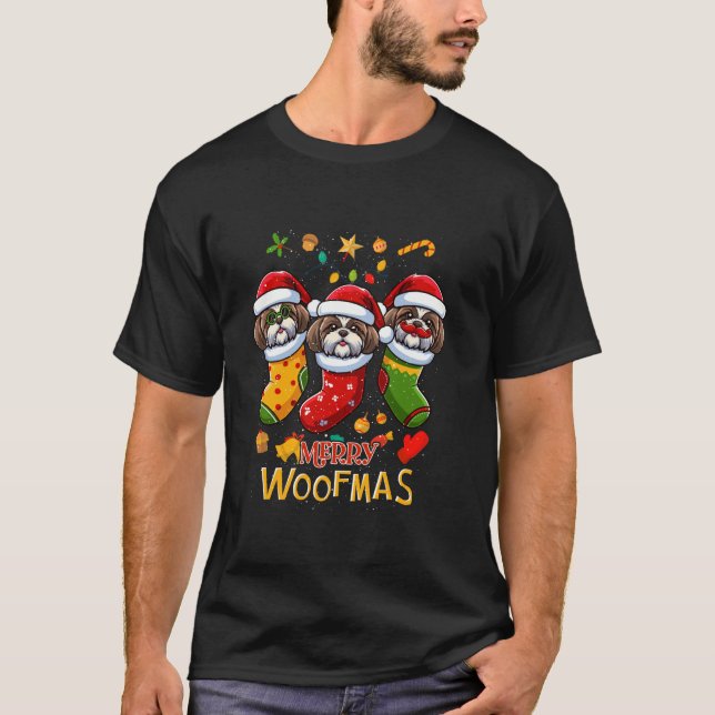Shih Tzu Santa Claus Christmas Stocking Dog X Mas  T-Shirt (Front)