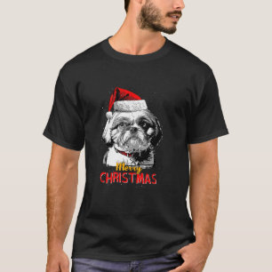 Shih Tzu Santa Claus Hat Merry Christmas Dog X Mas T-Shirt