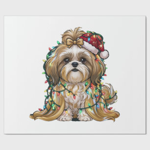 Shih Tzu Santa Hat Christmas Lights Funny Holiday  Wrapping Paper