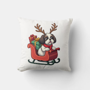 Shih Tzu Santa�s Sleigh Ride Cushion