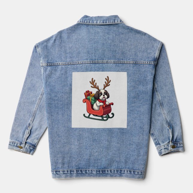 Shih Tzu Santa�s Sleigh Ride Denim Jacket (Back)