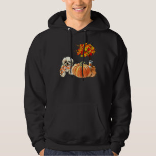 Shih Tzu Scarf Pumpkin Spice Latte Autumn Leaves F Hoodie