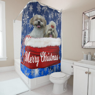 Shih tzu Shower Curtain, Christmas Curtain