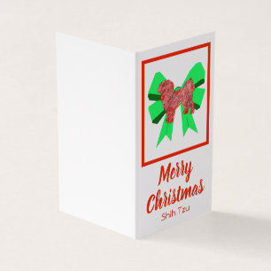 Shih Tzu Silhouette Christmas Dog & Green Bow Card