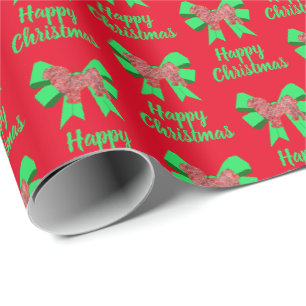 Shih Tzu Silhouette Christmas Dog & Green Bow Red Wrapping Paper