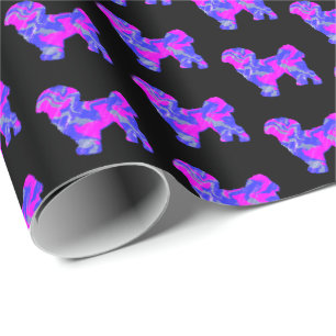 Shih Tzu Silhouette Pink & Blue Dog Black Paper