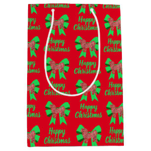 Shih Tzu Silhouette Red Christmas Dog & Green Bow Medium Gift Bag