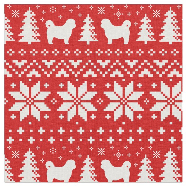 Shih Tzu Silhouettes Christmas Holiday Patterned Fabric (Close Up)