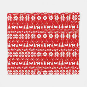 Shih Tzu Silhouettes Christmas Pattern Red Fleece Blanket