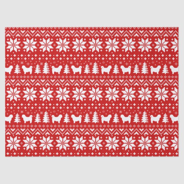 Shih Tzu Silhouettes Christmas Pattern Red Tissue Paper (Front)