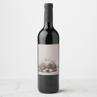 Shih tzu Sleeping Wine Label, Sleeping Dog Label
