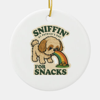 Shih Tzu Sniffin' For Snacks Retro St. Patrick's  Ceramic Tree Decoration