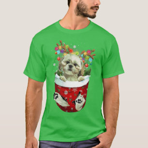 Shih Tzu Snow Pocket Dogs Christmas Pocket T-Shirt