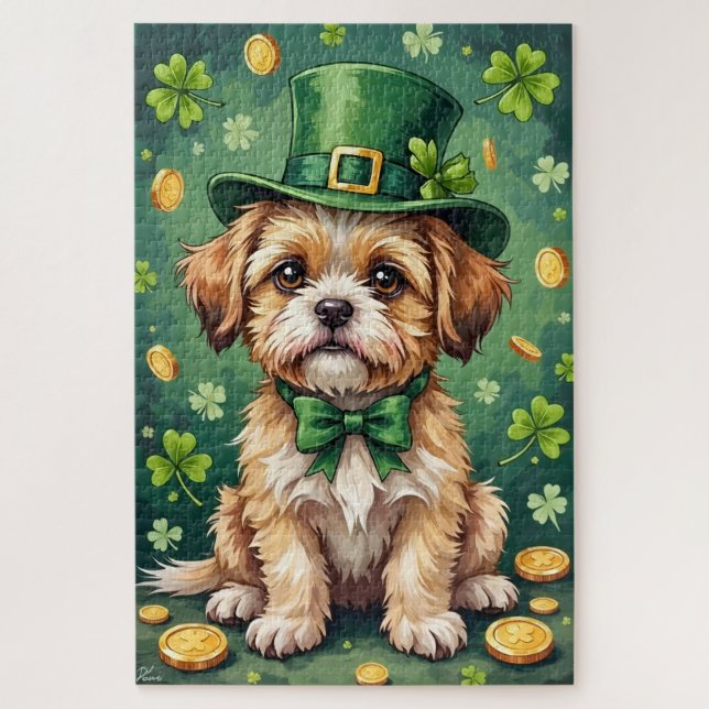 Shih Tzu St Patrick’s Day Cute Lucky Dog Jigsaw Puzzle (Vertical)