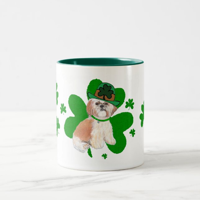 Shih Tzu St Patricks Day Two-Tone Coffee Mug (Center)