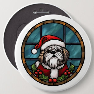 Shih Tzu Stained Glass Christmas 6 Cm Round Badge