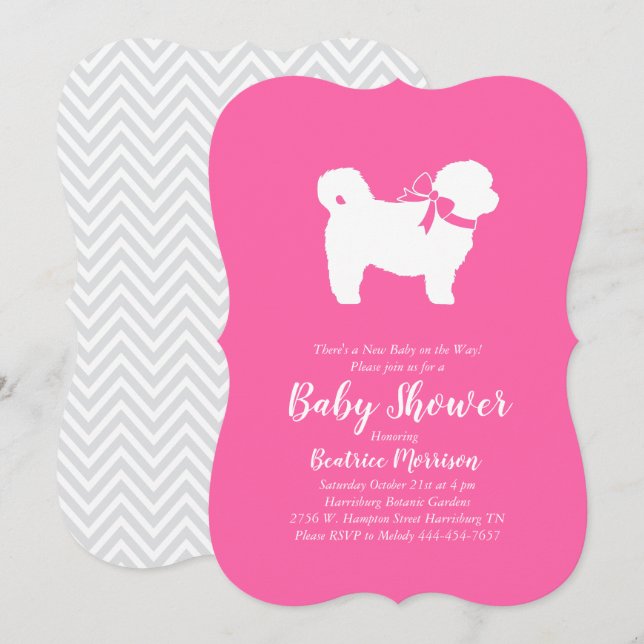 Shih Tzu Teddy Bear Dog Baby Shower Pink Girl Invitation (Front/Back)