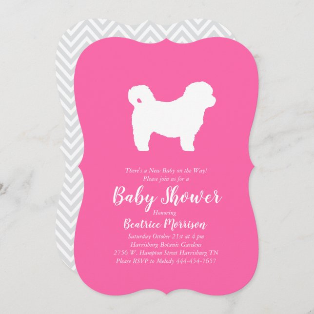 Shih Tzu Teddy Bear Dog Baby Shower Pink Girl Invitation (Front/Back)