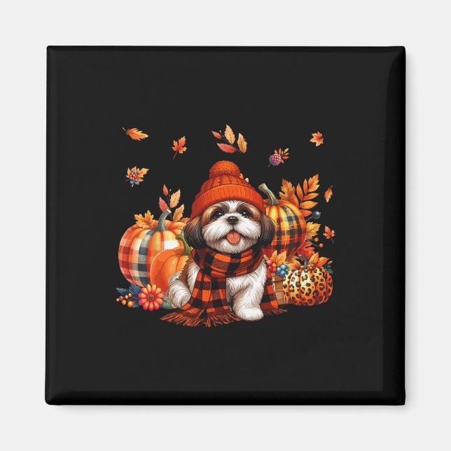 Shih Tzu Thanksgiving Leopard Pumpkins Fall Leaves Magnet (Front)