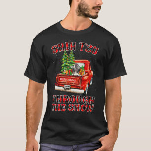 Shih Tzu Through The Snow Christmas Truck Plaid Re T-Shirt