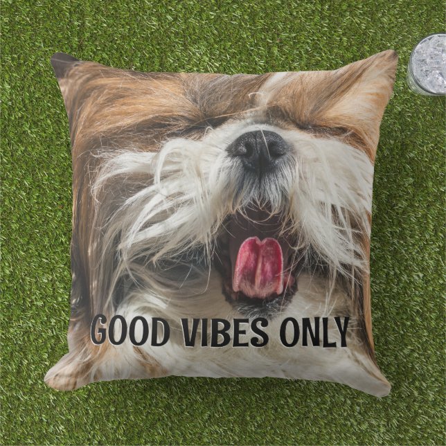 Shih tzu tongue funny vibes custom text cushion (Grass)
