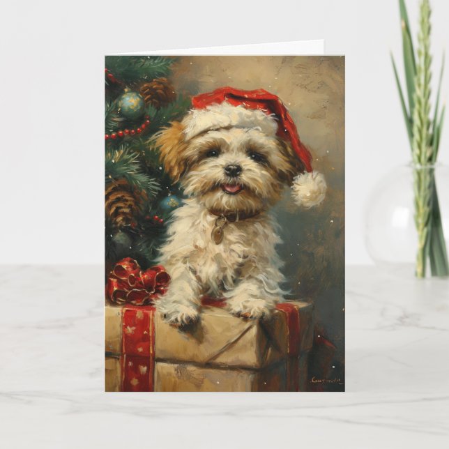 Shih Tzu vintage personalised Christmas Holiday Card (Front)