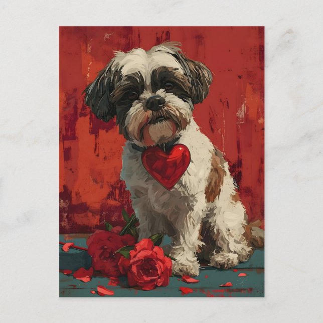 Shih tzu vintage Valentine's Day  Postcard (Front)