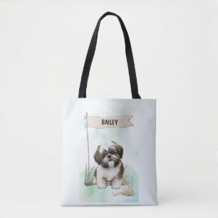 Shih Tzu Watercolor Personalised Dog Tote Bag