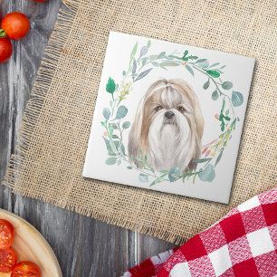 Shih-Tzu Watercolor Wreath Tile