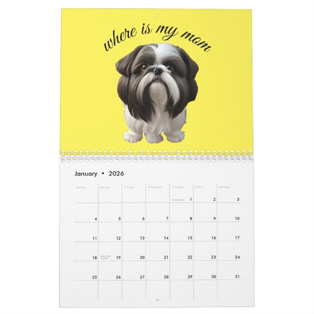 Shih Tzu - Where Is My Mum Calendar (Jan 2026)