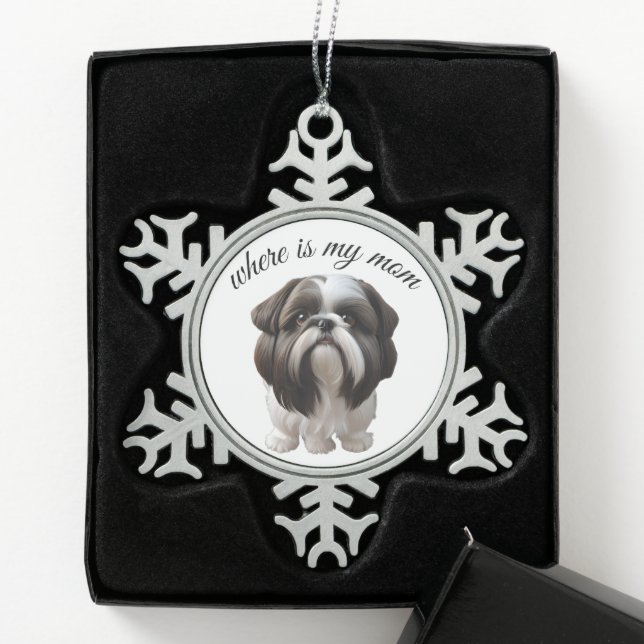 Shih Tzu - Where Is My Mum Snowflake Pewter Christmas Ornament (Box)