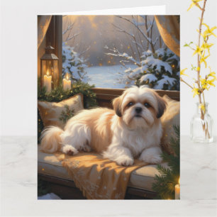 Shih Tzu with Christmas Lights Holiday  Card
