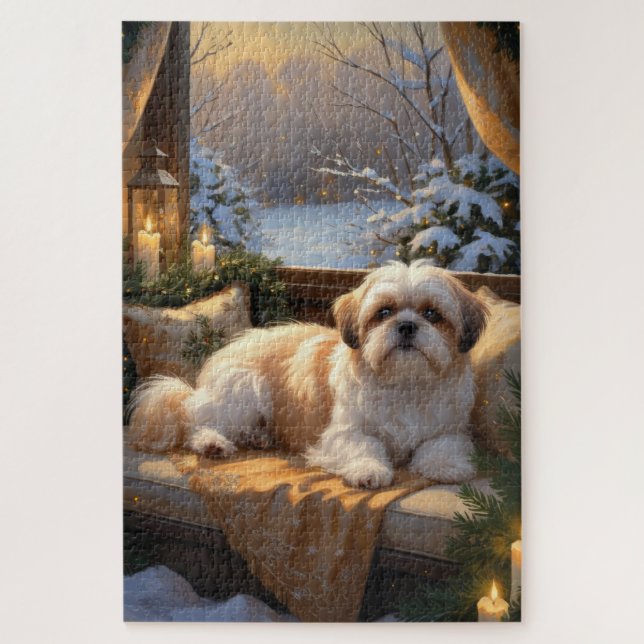 Shih Tzu with Christmas Lights Holiday  Jigsaw Puzzle (Vertical)