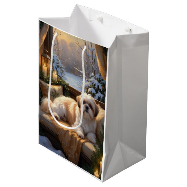 Shih Tzu with Christmas Lights Holiday  Medium Gift Bag (Front Angled)