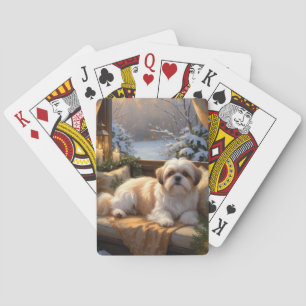 Shih Tzu with Christmas Lights Holiday  Playing Cards