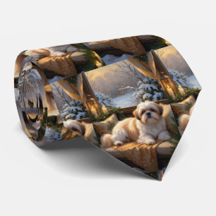 Shih Tzu with Christmas Lights Holiday  Tie