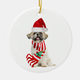 Shih tzu With Hat Scaft Christmas Ceramic Tree Decoration